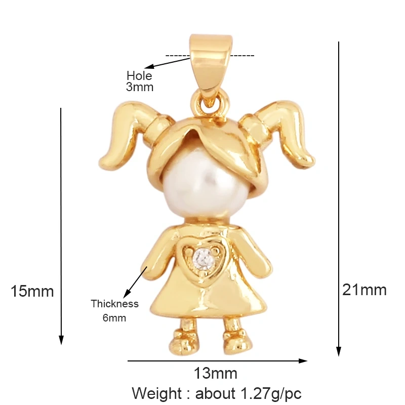 Cross Smiling Face Heart Flower Pearl CZ Zircon 18K Gold Charm Pendant,Bracelet Necklace Attachment Jewelry Findings Supply L36