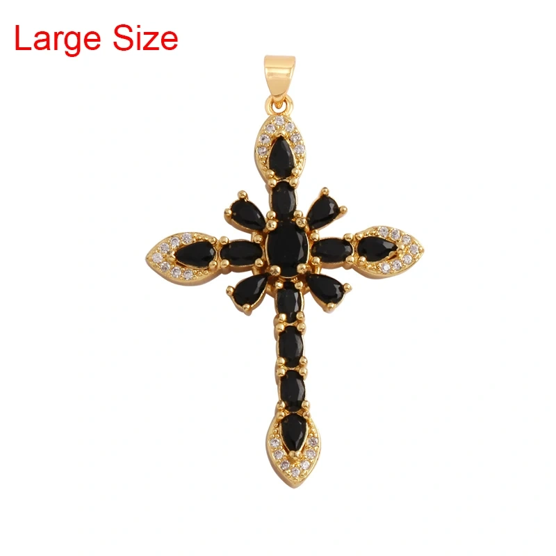 Religious Style Cross Charm Pendant,18K Gold Plated Inlaid Colorful  Zirconia Jewelry Necklace Bracelet Accessories Supplies M41