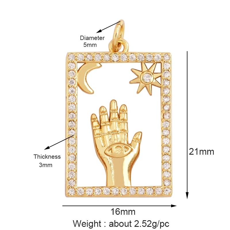 Evil Eye Hand 18K Gold Plated Cubic Zirconia CZ Paved Religious Charm Pendant,Jewelry Necklace Bracelet Accessories Supplies M66
