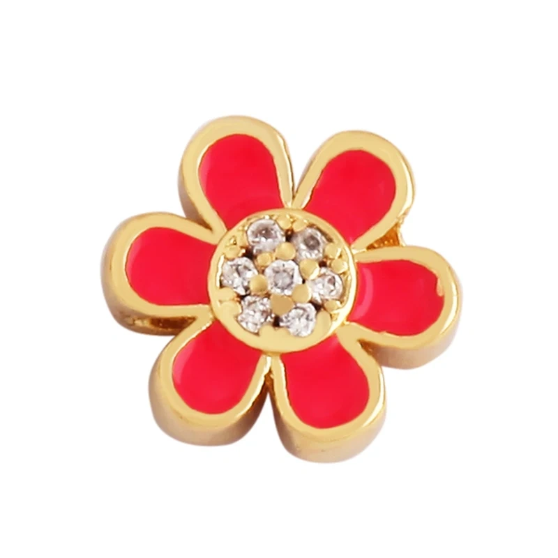 Peace Sign Happy Face Flowers Enamel Bead,10mm Gold Brass Colourful DIY Bracelet Components Accessories Wholesale Supplies M88