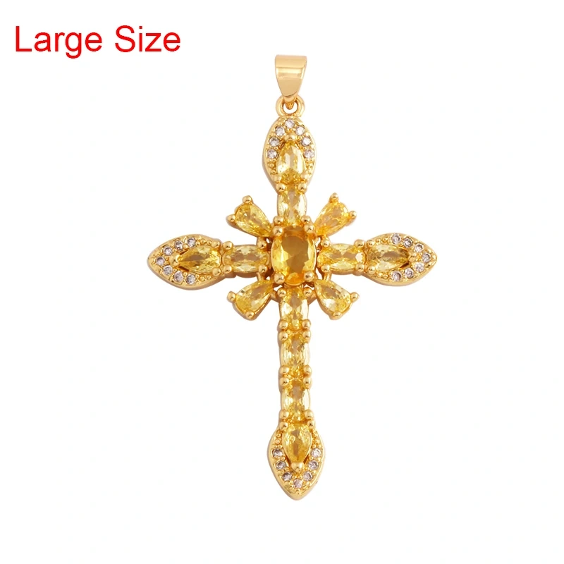 Religious Style Cross Charm Pendant,18K Gold Plated Inlaid Colorful  Zirconia Jewelry Necklace Bracelet Accessories Supplies M41