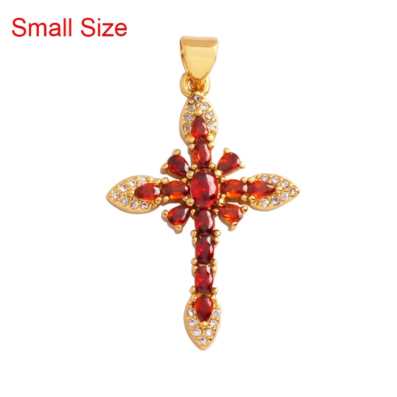 Religious Style Cross Charm Pendant,18K Gold Plated Inlaid Colorful  Zirconia Jewelry Necklace Bracelet Accessories Supplies M41