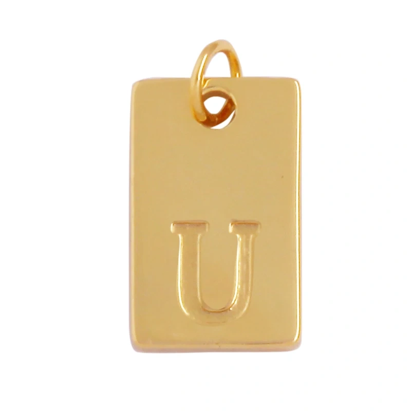 Simpleness Rectangle 18K Gold Plated Brass Initial Name A-Z Letter Charm Pendant Necklace,Fashion Jewelry Findings Supplies K58