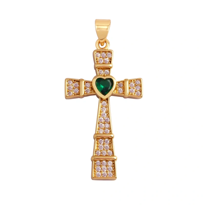 Religious Style Cross Charm Pendant,18K Gold Plated Inlaid Colorful  Zirconia Jewelry Necklace Bracelet Accessories Supplies M41