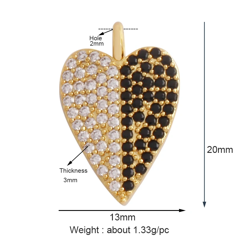 Fashion Love Heart Zircon Focal Charm Pendant,Twin Two Hole 18K Gold Plated, Necklace Bracelet Jewelry Accessories Supply M07