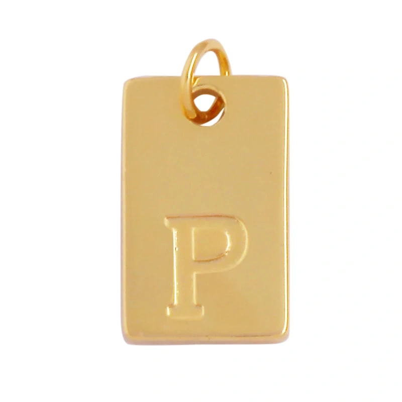 Simpleness Rectangle 18K Gold Plated Brass Initial Name A-Z Letter Charm Pendant Necklace,Fashion Jewelry Findings Supplies K58
