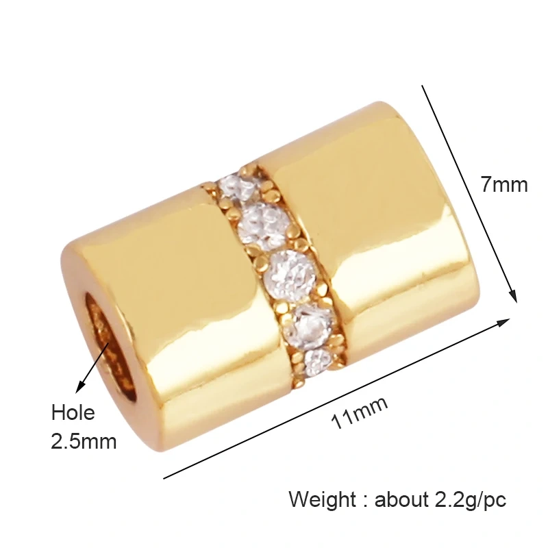 Drum Cylinder Space beads, Micro Pave Beads / CZ Bead / Clear Cubic Zirconia Beads,Men Bracelet Charms,Bracelet Charms,6x6mm L89