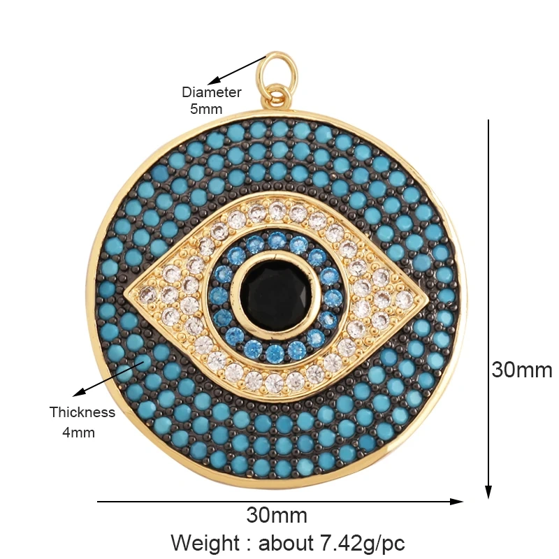 Evil Eye Hand 18K Gold Plated Cubic Zirconia CZ Paved Religious Charm Pendant,Jewelry Necklace Bracelet Accessories Supplies M66