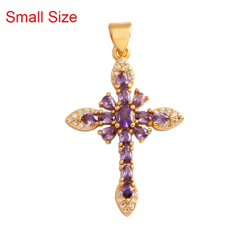 Religious Style Cross Charm Pendant,18K Gold Plated Inlaid Colorful  Zirconia Jewelry Necklace Bracelet Accessories Supplies M41