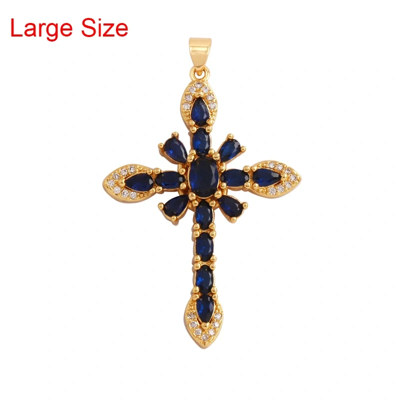 Religious Style Cross Charm Pendant,18K Gold Plated Inlaid Colorful  Zirconia Jewelry Necklace Bracelet Accessories Supplies M41