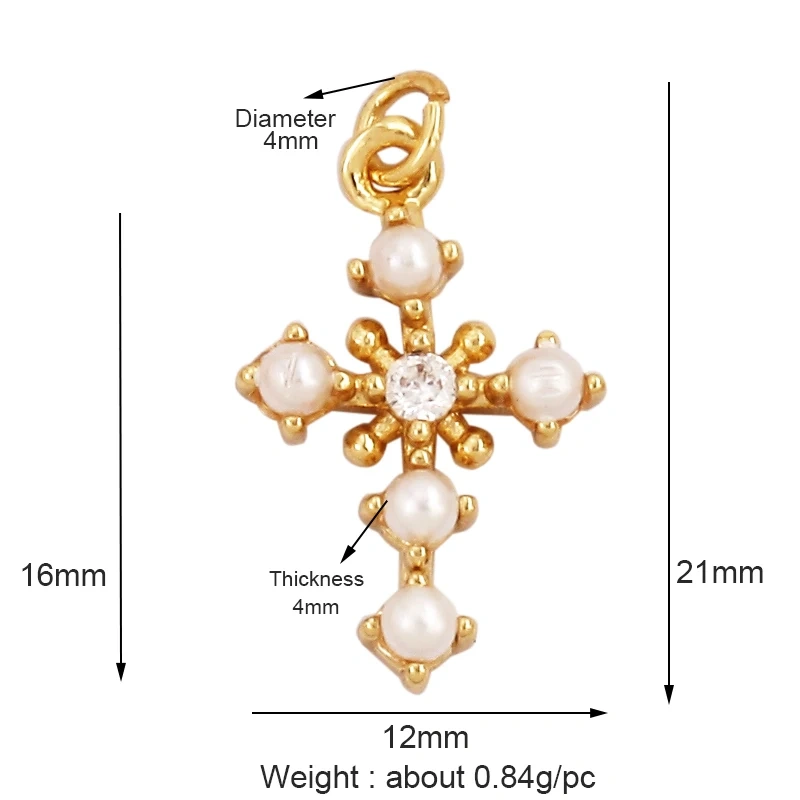 Cross Smiling Face Heart Flower Pearl CZ Zircon 18K Gold Charm Pendant,Bracelet Necklace Attachment Jewelry Findings Supply L36