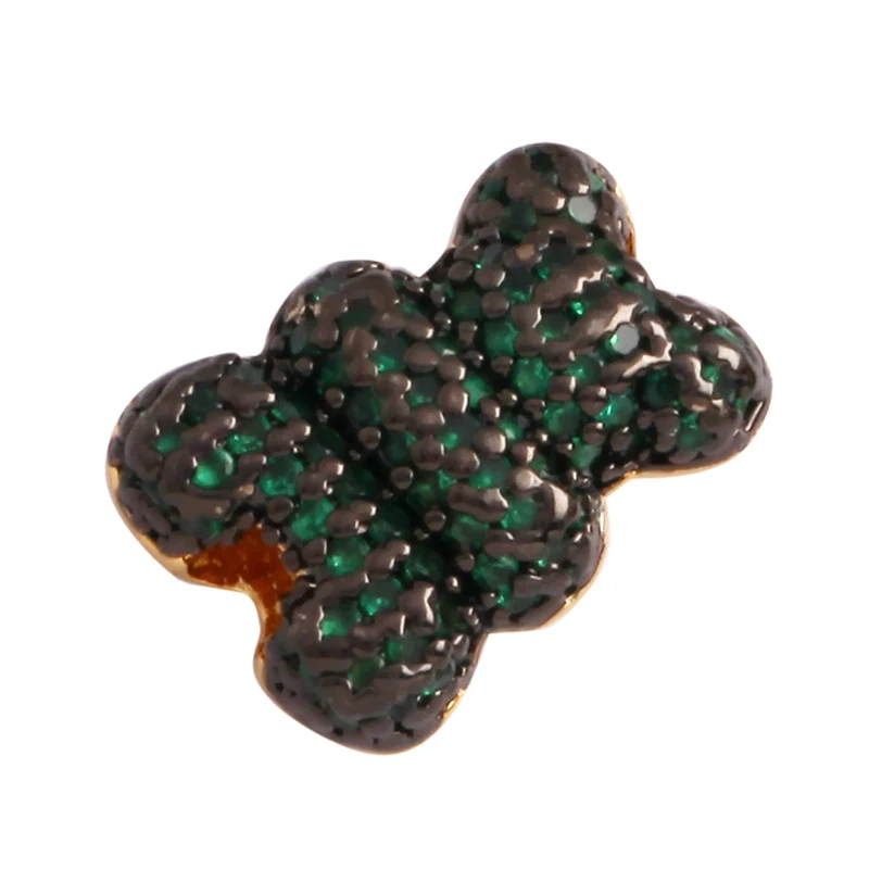 Cute Bear Animal 18K Gold Plated Brass Space Beads,Micro Pave Cubic Zirconia for Men Bracelet Necklace Charm Jewelry Supply M64