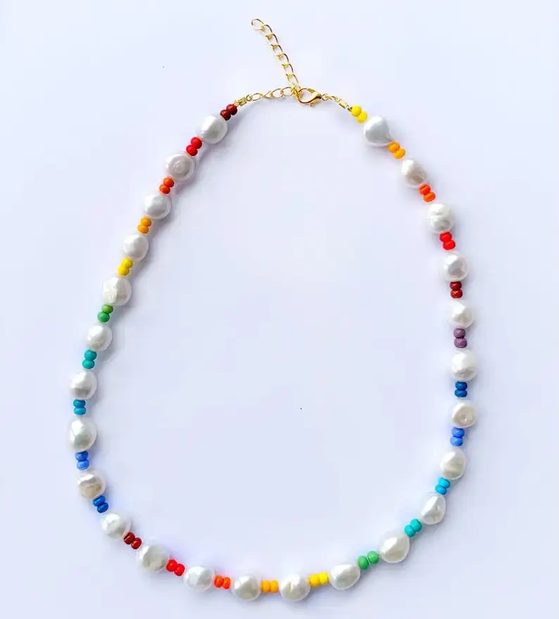 Freshwater Pearls and Glass Beads Handmade Pearl Designer Necklace, Women Party Holiday Trendy Fashion Gift For Her