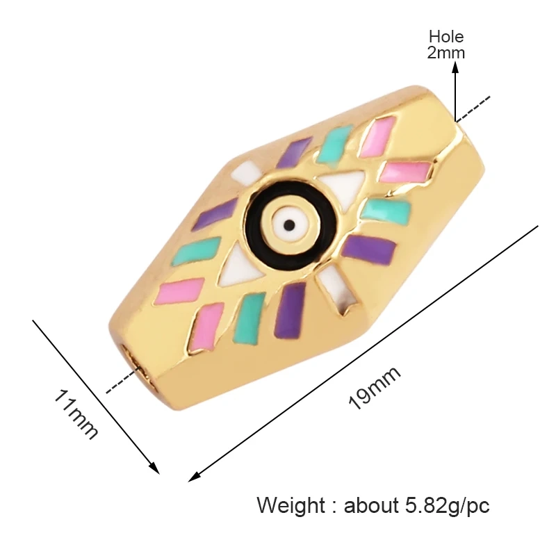Mix Style Heart Star Eye Geometry 18K Gold Plated Brass Space Bead,Colorful Zircon Bracelet Necklace Charm Jewelry Supplies M64