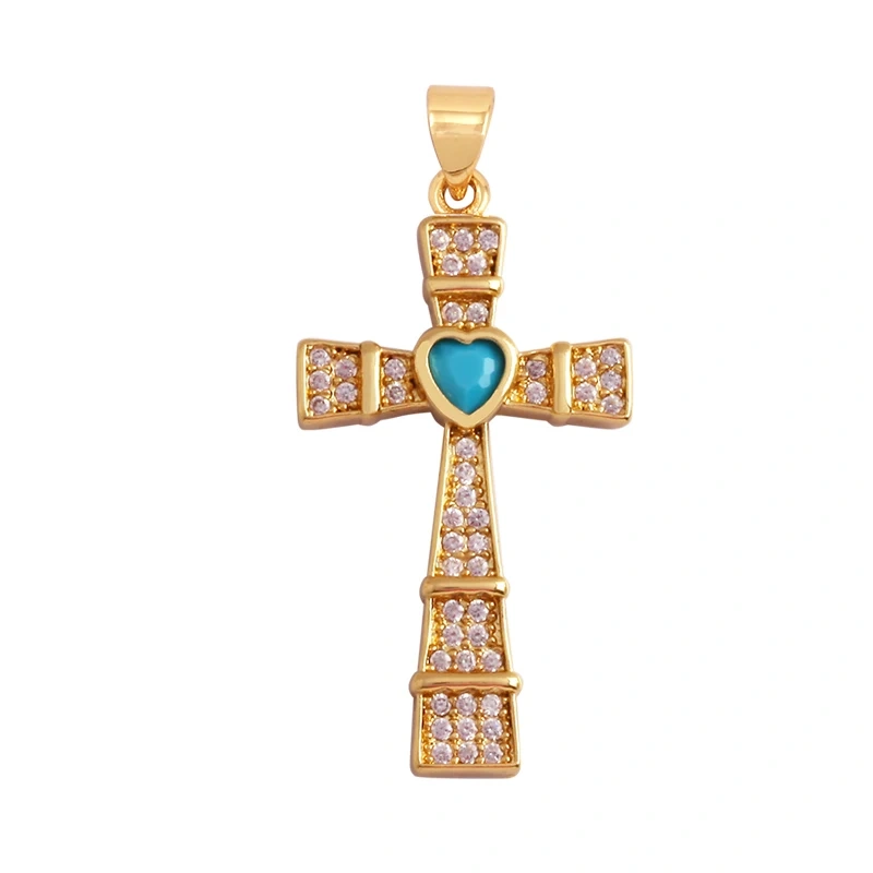 Religious Style Cross Charm Pendant,18K Gold Plated Inlaid Colorful  Zirconia Jewelry Necklace Bracelet Accessories Supplies M41