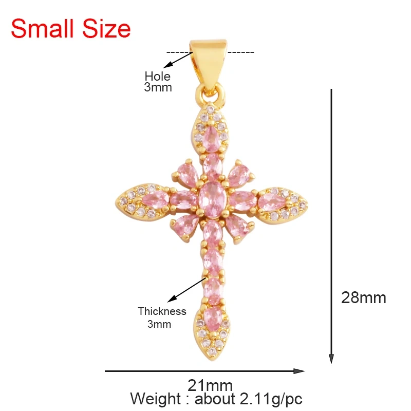 Religious Style Cross Charm Pendant,18K Gold Plated Inlaid Colorful  Zirconia Jewelry Necklace Bracelet Accessories Supplies M41