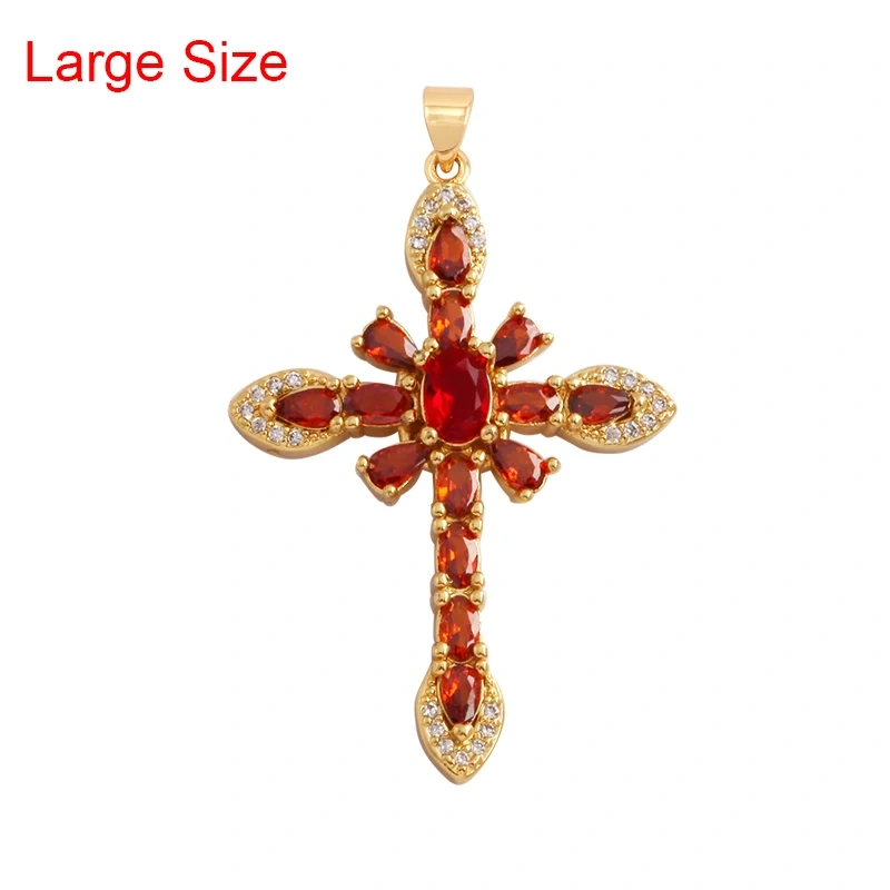 Religious Style Cross Charm Pendant,18K Gold Plated Inlaid Colorful  Zirconia Jewelry Necklace Bracelet Accessories Supplies M41