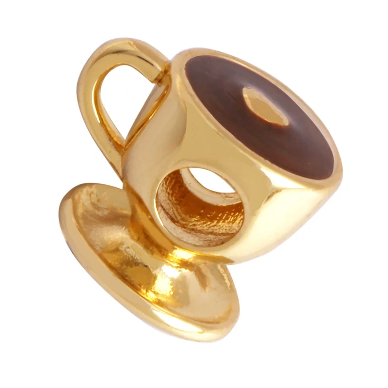 Newest Colourful Enamel Teacup Coffee Cup Bead,Love Heart 18K Gold Plated Bracelet Necklace Components Accessories Supplies P07