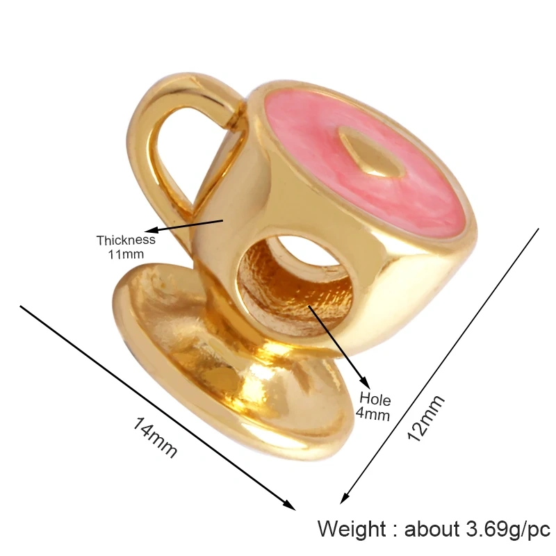 Newest Colourful Enamel Teacup Coffee Cup Bead,Love Heart 18K Gold Plated Bracelet Necklace Components Accessories Supplies P07