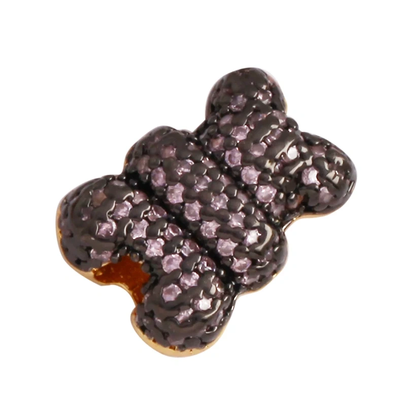 Cute Bear Animal 18K Gold Plated Brass Space Beads,Micro Pave Cubic Zirconia for Men Bracelet Necklace Charm Jewelry Supply M64