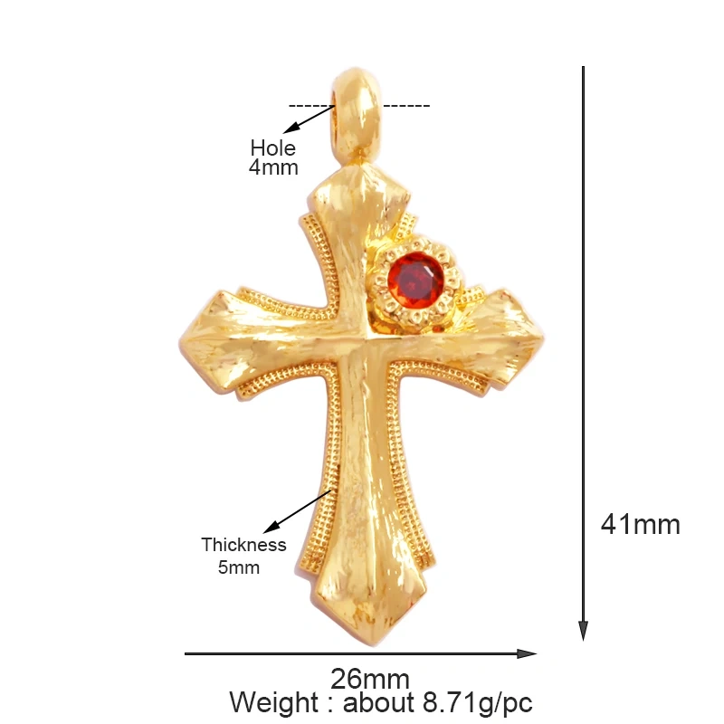 Religious Style Cross Charm Pendant,18K Gold Plated Inlaid Colorful  Zirconia Jewelry Necklace Bracelet Accessories Supplies M41
