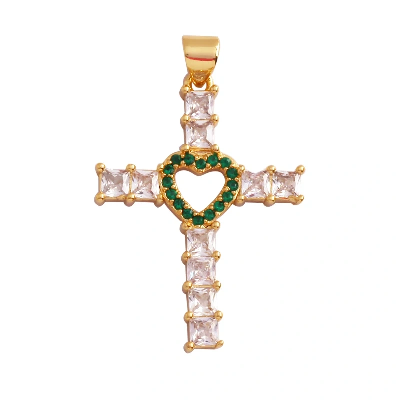 Religious Style Cross Charm Pendant,18K Gold Plated Inlaid Colorful  Zirconia Jewelry Necklace Bracelet Accessories Supplies M41