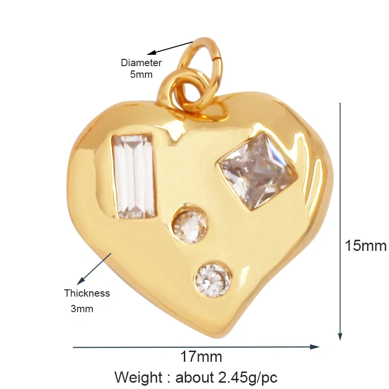Fashion Love Heart Zircon Focal Charm Pendant,Twin Two Hole 18K Gold Plated, Necklace Bracelet Jewelry Accessories Supply M07