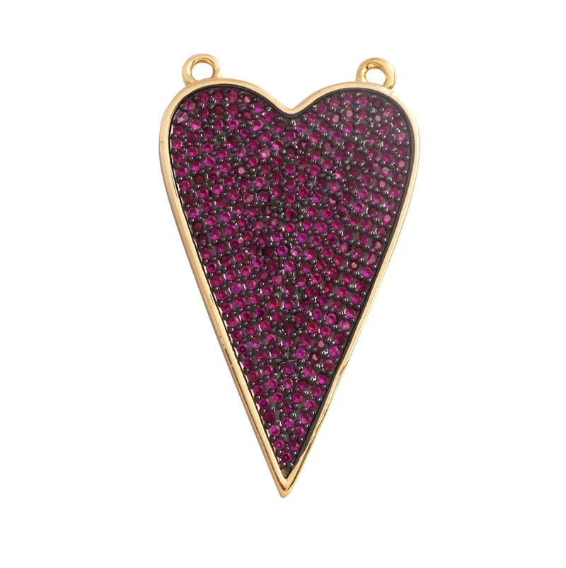 Fashion Love Heart Zircon Focal Charm Pendant,Twin Two Hole 18K Gold Plated, Necklace Bracelet Jewelry Accessories Supply M07