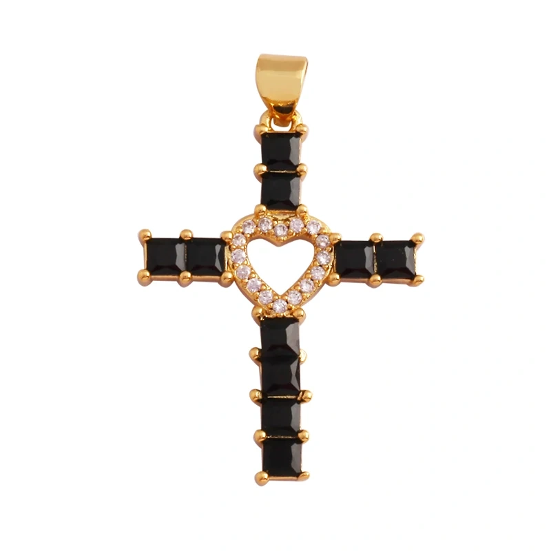 Religious Style Cross Charm Pendant,18K Gold Plated Inlaid Colorful  Zirconia Jewelry Necklace Bracelet Accessories Supplies M41