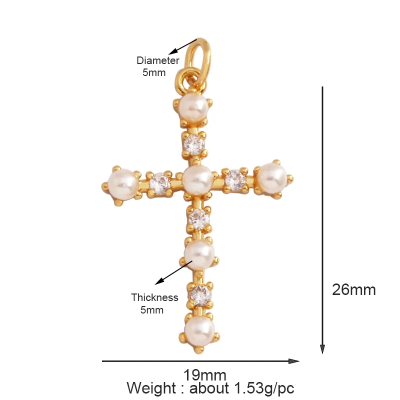 Religious Style Cross Charm Pendant,18K Gold Plated Inlaid Colorful  Zirconia Jewelry Necklace Bracelet Accessories Supplies M41