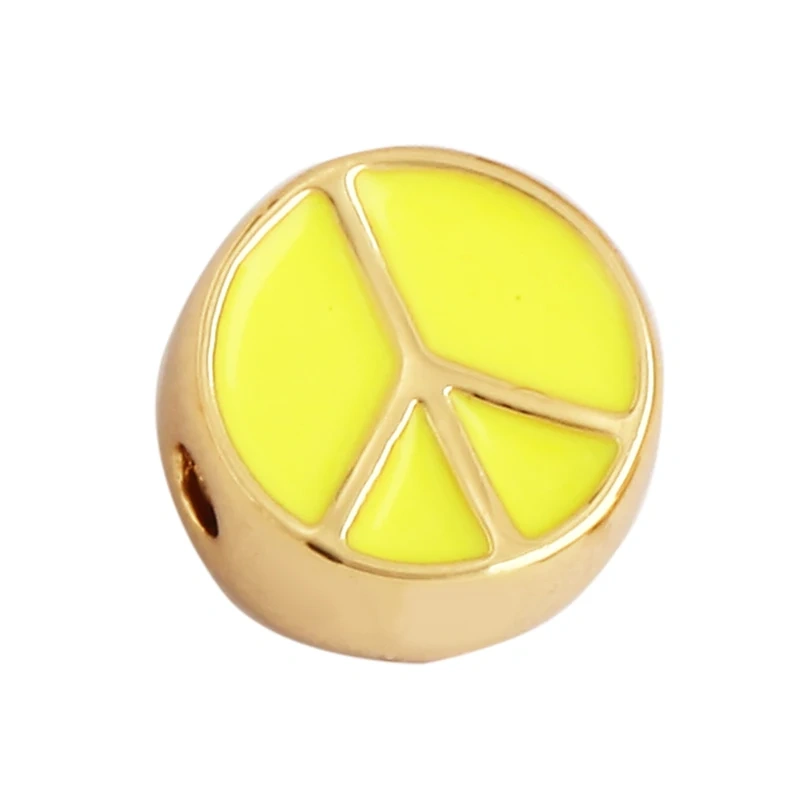 Peace Sign Happy Face Flowers Enamel Bead,10mm Gold Brass Colourful DIY Bracelet Components Accessories Wholesale Supplies M88