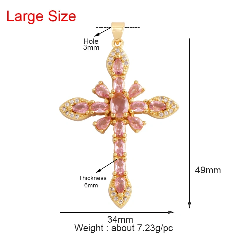 Religious Style Cross Charm Pendant,18K Gold Plated Inlaid Colorful  Zirconia Jewelry Necklace Bracelet Accessories Supplies M41