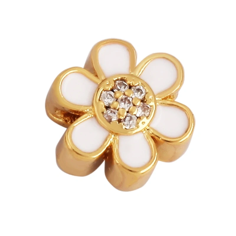 Peace Sign Happy Face Flowers Enamel Bead,10mm Gold Brass Colourful DIY Bracelet Components Accessories Wholesale Supplies M88