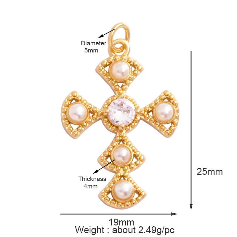 Religious Style Cross Charm Pendant,18K Gold Plated Inlaid Colorful  Zirconia Jewelry Necklace Bracelet Accessories Supplies M41