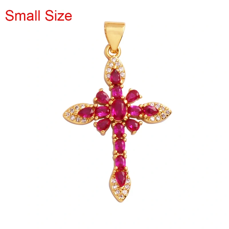 Religious Style Cross Charm Pendant,18K Gold Plated Inlaid Colorful  Zirconia Jewelry Necklace Bracelet Accessories Supplies M41