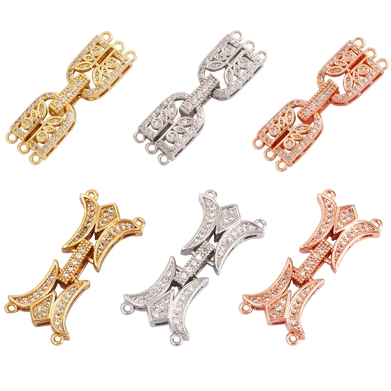 Openable Two strands Bracelet Necklace Clasp Buckle Micro CZ Paved,Real Gold Plated,Not Easy To Tarnish,Jewelry Component Supply