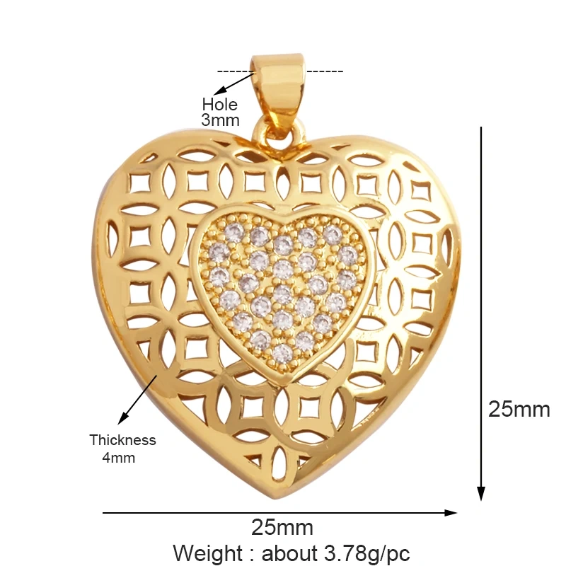 Fashion Love Heart Zircon Focal Charm Pendant,Twin Two Hole 18K Gold Plated, Necklace Bracelet Jewelry Accessories Supply M07