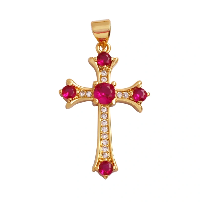 Religious Style Cross Charm Pendant,18K Gold Plated Inlaid Colorful  Zirconia Jewelry Necklace Bracelet Accessories Supplies M41