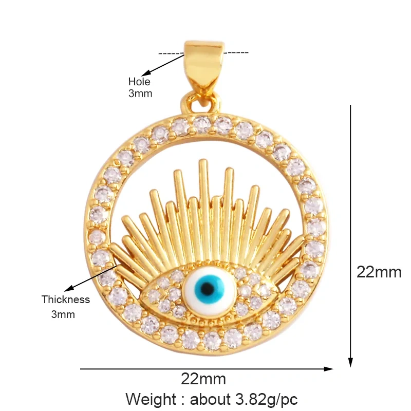 Evil Eye Hand 18K Gold Plated Cubic Zirconia CZ Paved Religious Charm Pendant,Jewelry Necklace Bracelet Accessories Supplies M66