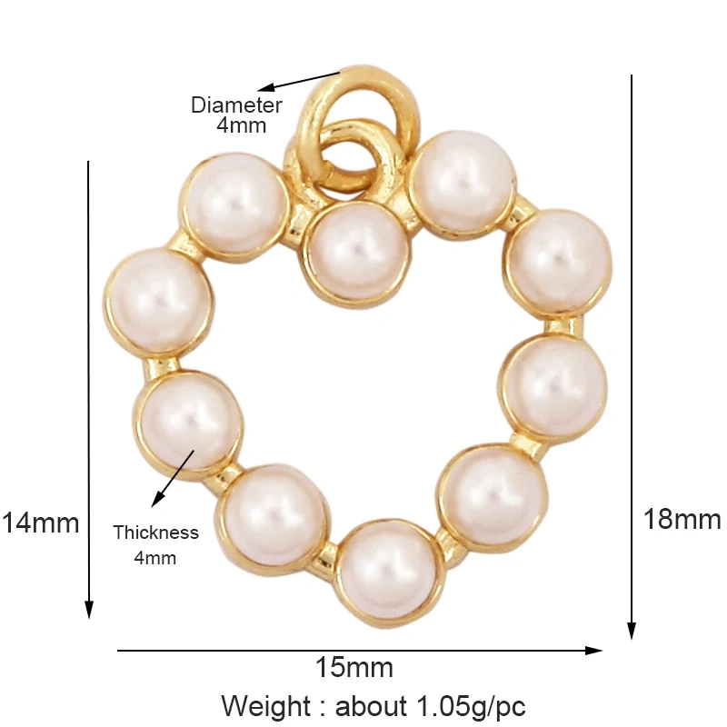 Cross Smiling Face Heart Flower Pearl CZ Zircon 18K Gold Charm Pendant,Bracelet Necklace Attachment Jewelry Findings Supply L36