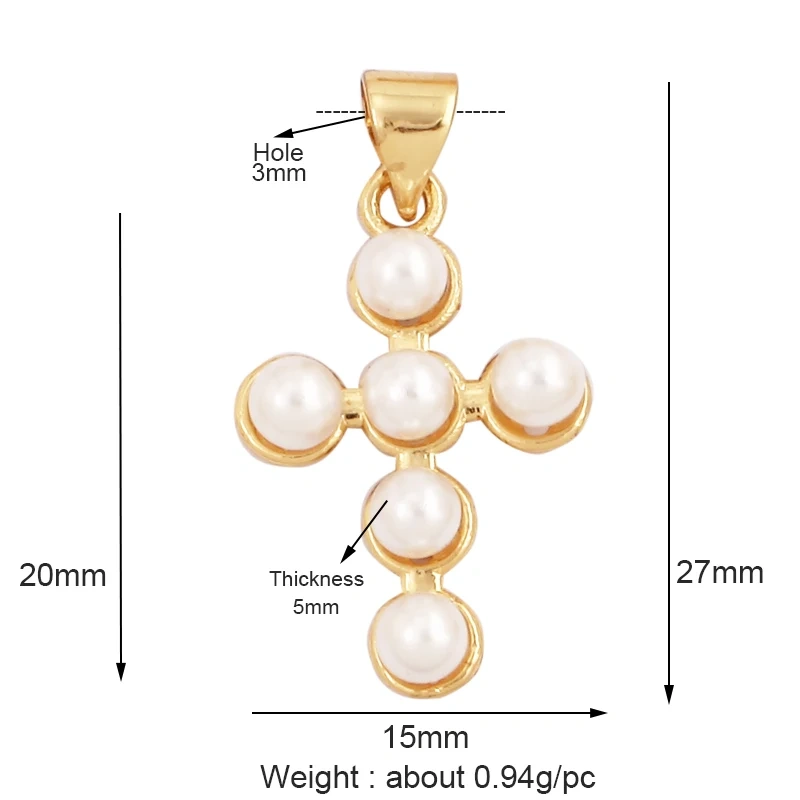 Cross Smiling Face Heart Flower Pearl CZ Zircon 18K Gold Charm Pendant,Bracelet Necklace Attachment Jewelry Findings Supply L36