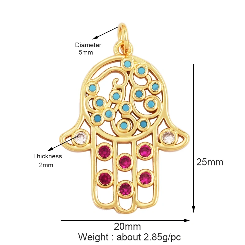 Evil Eye Hand 18K Gold Plated Cubic Zirconia CZ Paved Religious Charm Pendant,Jewelry Necklace Bracelet Accessories Supplies M66