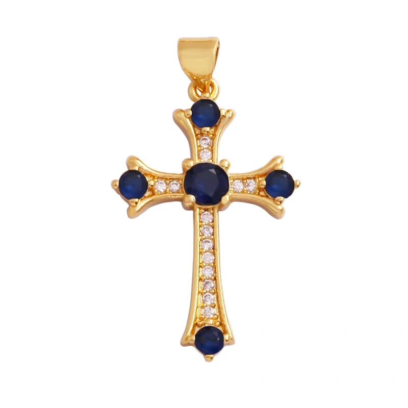 Religious Style Cross Charm Pendant,18K Gold Plated Inlaid Colorful  Zirconia Jewelry Necklace Bracelet Accessories Supplies M41