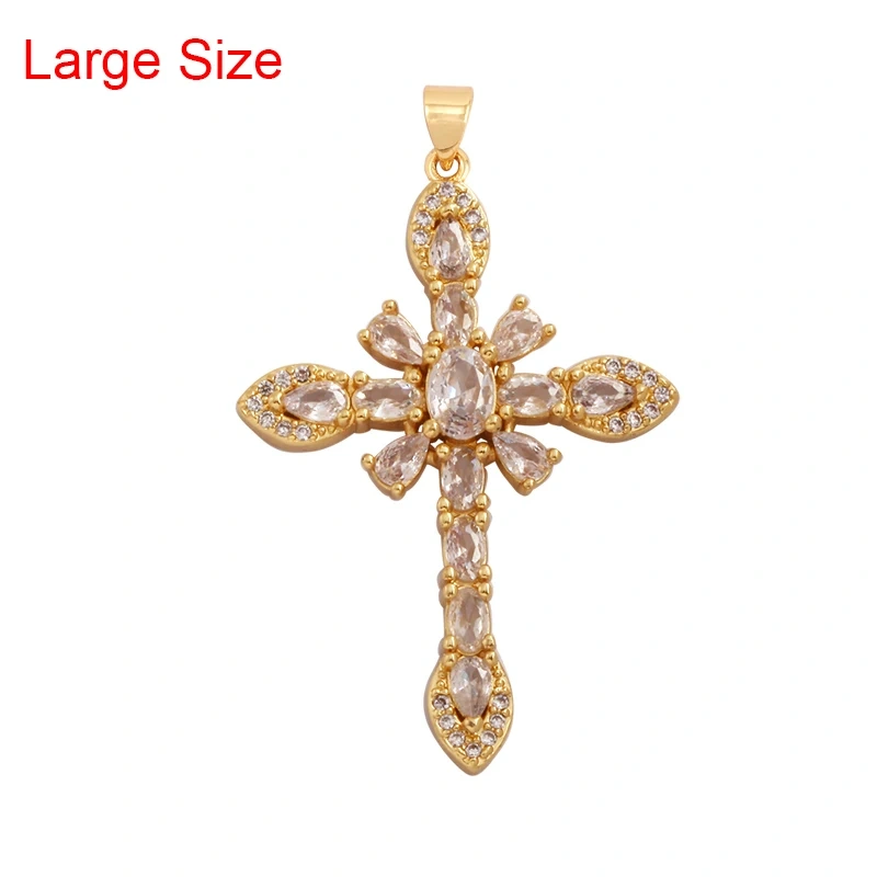 Religious Style Cross Charm Pendant,18K Gold Plated Inlaid Colorful  Zirconia Jewelry Necklace Bracelet Accessories Supplies M41