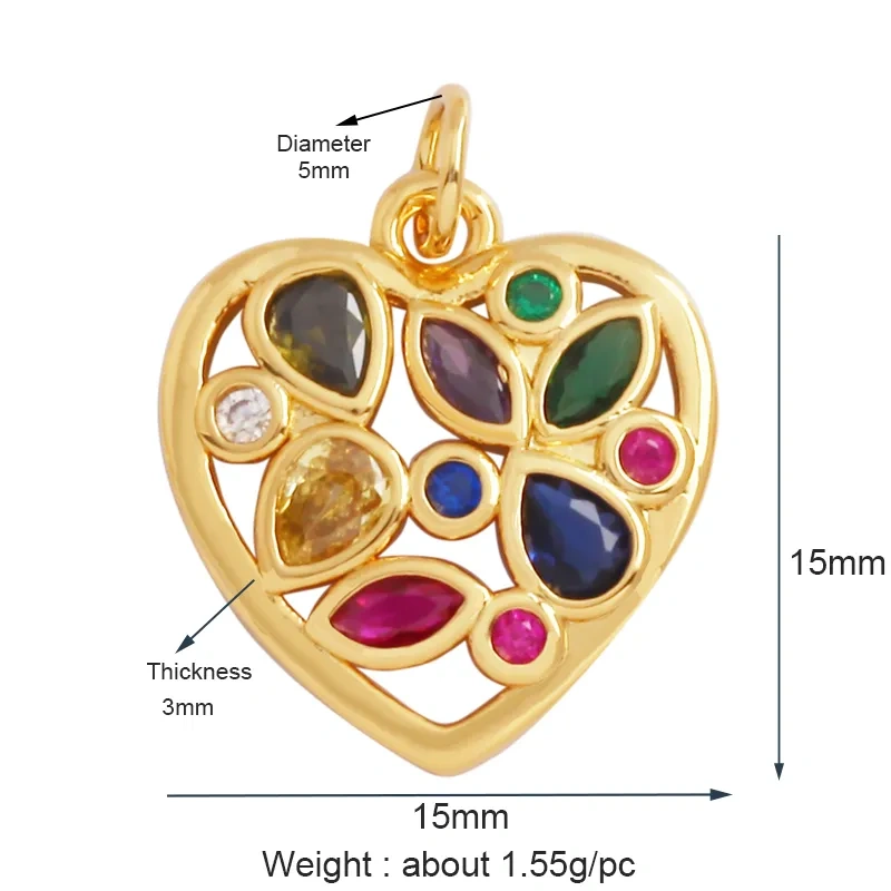 Fashion Love Heart Zircon Focal Charm Pendant,Twin Two Hole 18K Gold Plated, Necklace Bracelet Jewelry Accessories Supply M07