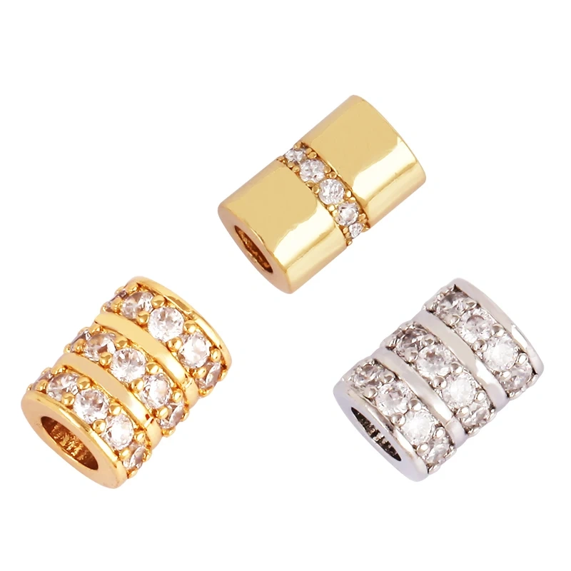 Drum Cylinder Space beads, Micro Pave Beads / CZ Bead / Clear Cubic Zirconia Beads,Men Bracelet Charms,Bracelet Charms,6x6mm L89