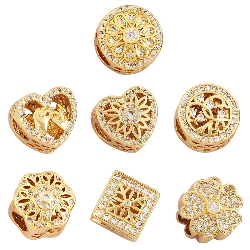 Delicacy Flowers Heart Round Geometry Shape Fashion Hollow Out Spacer Beads Tube,18K Gold Jewelry Making Accessories Supply M54