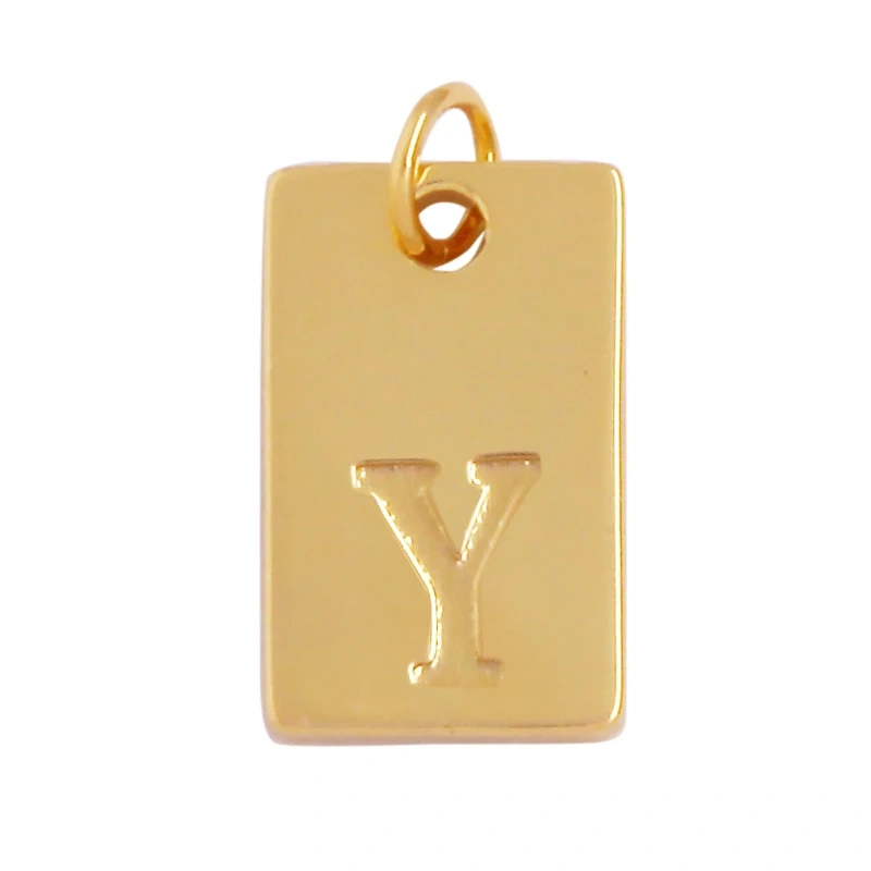 Simpleness Rectangle 18K Gold Plated Brass Initial Name A-Z Letter Charm Pendant Necklace,Fashion Jewelry Findings Supplies K58