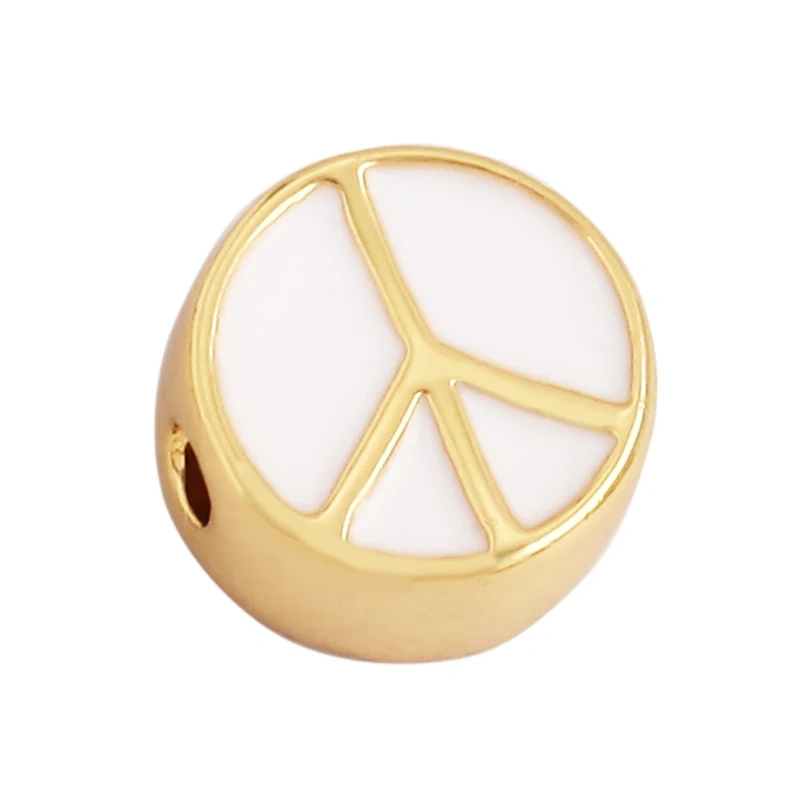 Peace Sign Happy Face Flowers Enamel Bead,10mm Gold Brass Colourful DIY Bracelet Components Accessories Wholesale Supplies