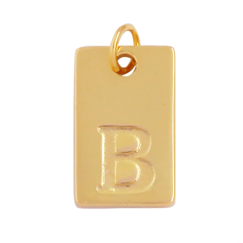 Simpleness Rectangle 18K Gold Plated Brass Initial Name A-Z Letter Charm Pendant Necklace,Fashion Jewelry Findings Supplies K58